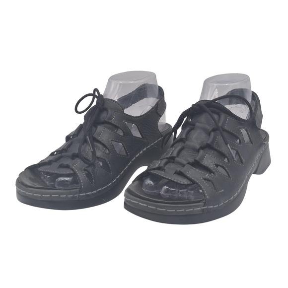 Propet Sandals Womens Size 7 X 2E Black Leather Lace Up Comfort Walking WS0022L - Picture 1 of 12